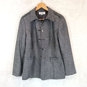 Emily Vintage Blazer Jacket Herringbone Academic Office Wool Blend Sz 10
